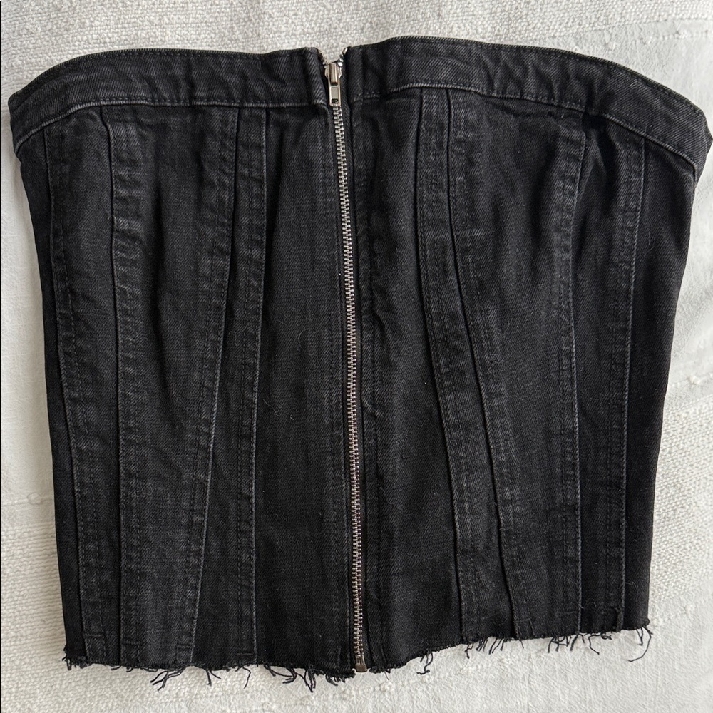Zara Black Denim Zipper Corset Top